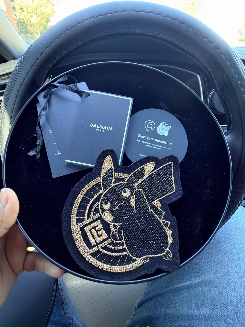 Balmain Black Felt Pokémon Designer Patch with Gold Trim